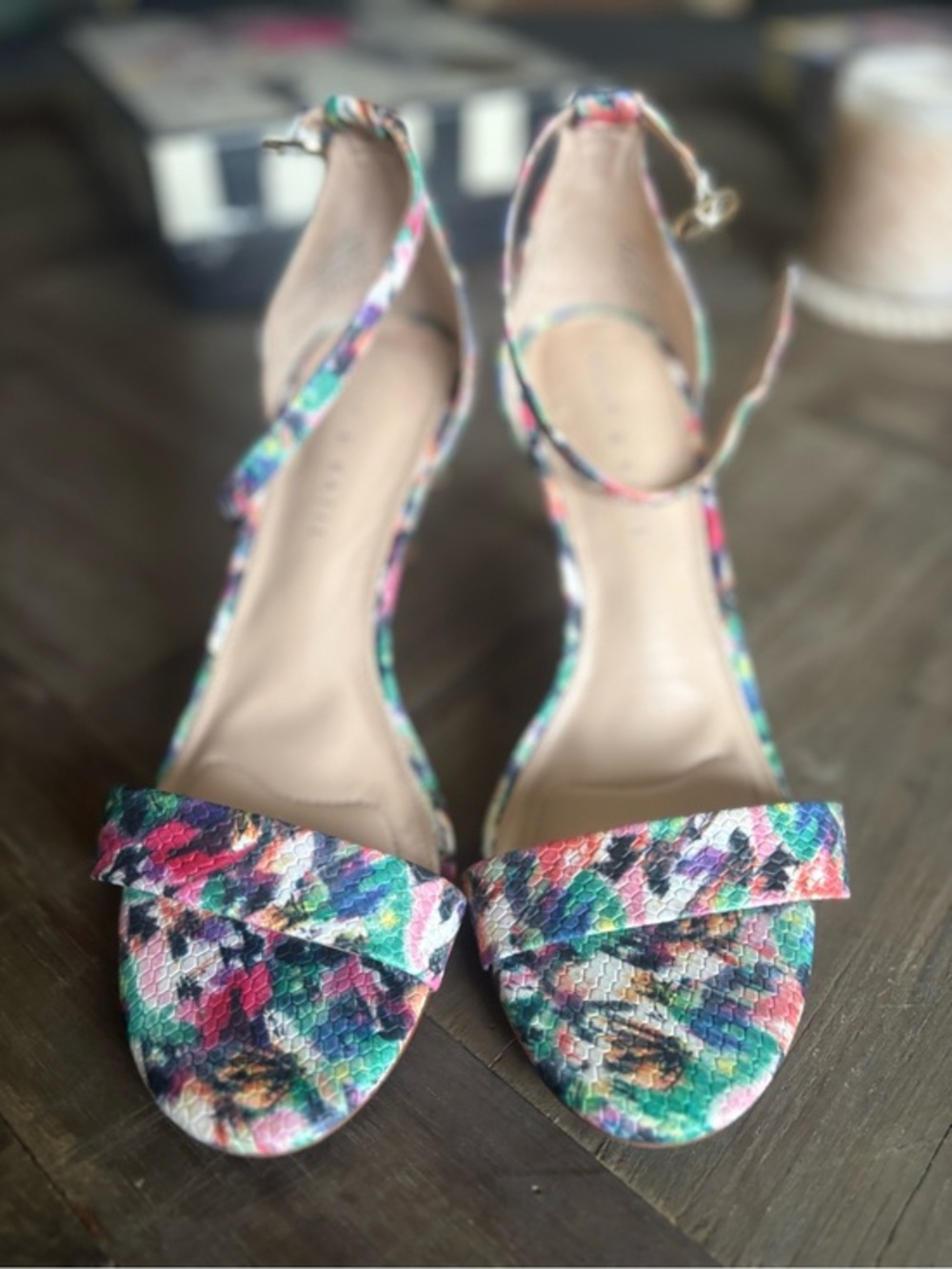 Kelly & Katie 'Kirstie' Multicolor Snakeskin Textured Ankle Strap Heels - Size 8